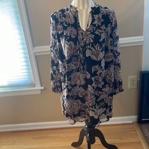 LOFT Royal Floral Long Sleeve Shift Dress